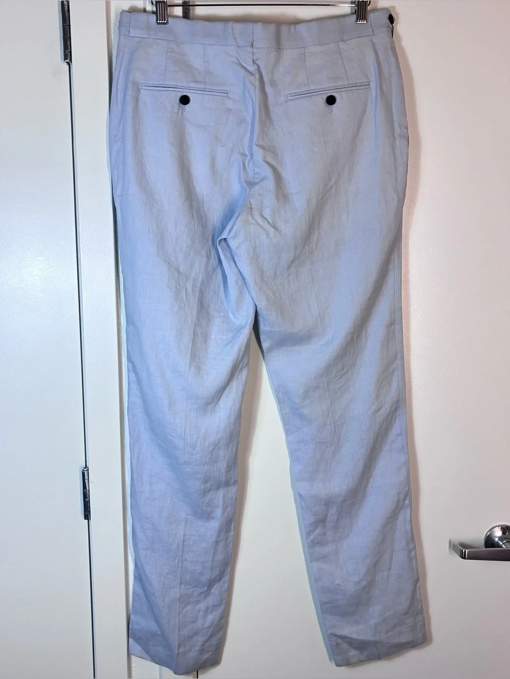 New REISS Men’s Kin Soft Blue 100% Linen Slim Fit Side Adjuster Trousers Size 32